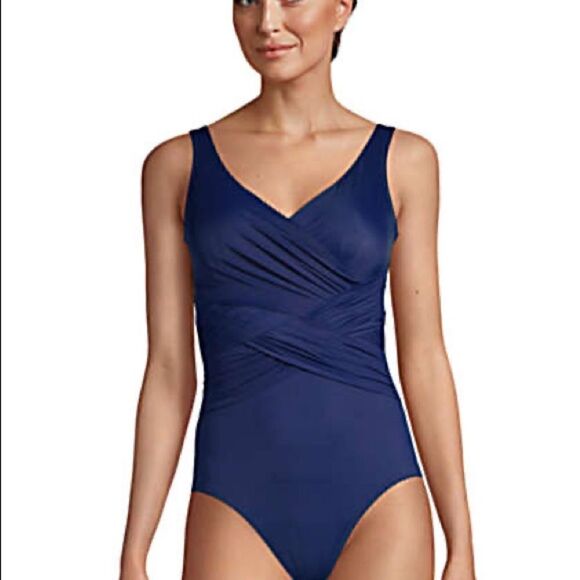 Land’s End Plus regular size Slenderize V neck one piece swimsuit various - Picture 1 of 5